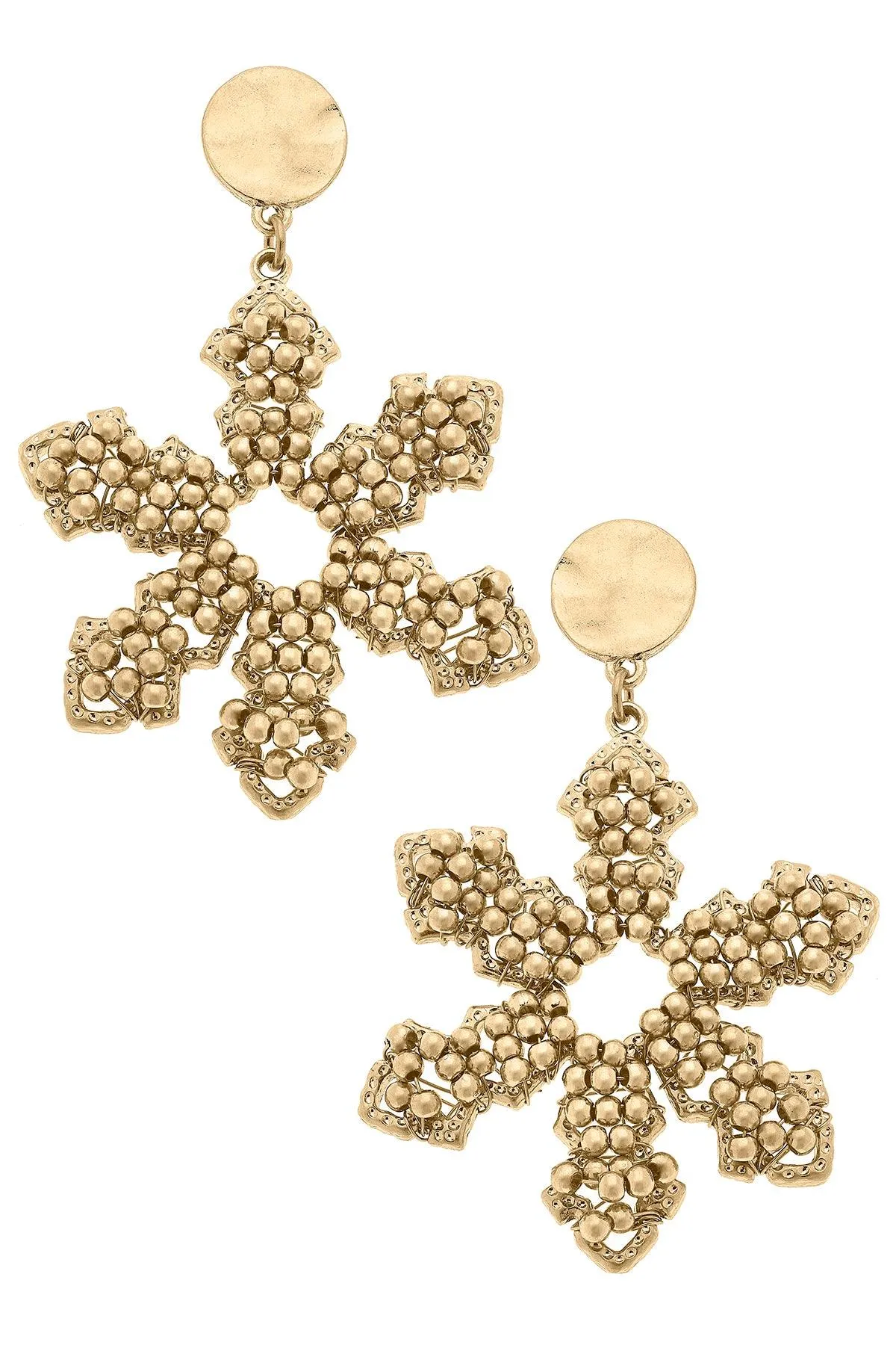 Gwyneth Beaded Snowflake Drop Earrings in Worn Gold sold by Canvas Style