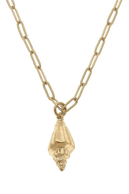 Spiral Shell Charm Necklace in Worn Gold sold by Canvas Style