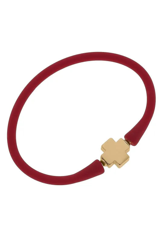Bali 24K Gold Plated Cross Bead Silicone Bracelet in Red - FINAL SALE sold by Canvas Style