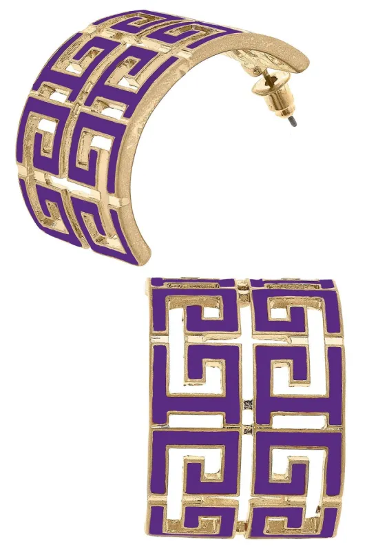 Brennan Game Day Greek Keys Enamel Hoop Earrings in Purple sold by Canvas Style