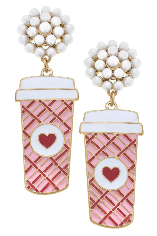 Heart Coffee Cup Enamel Earrings sold by Canvas Style