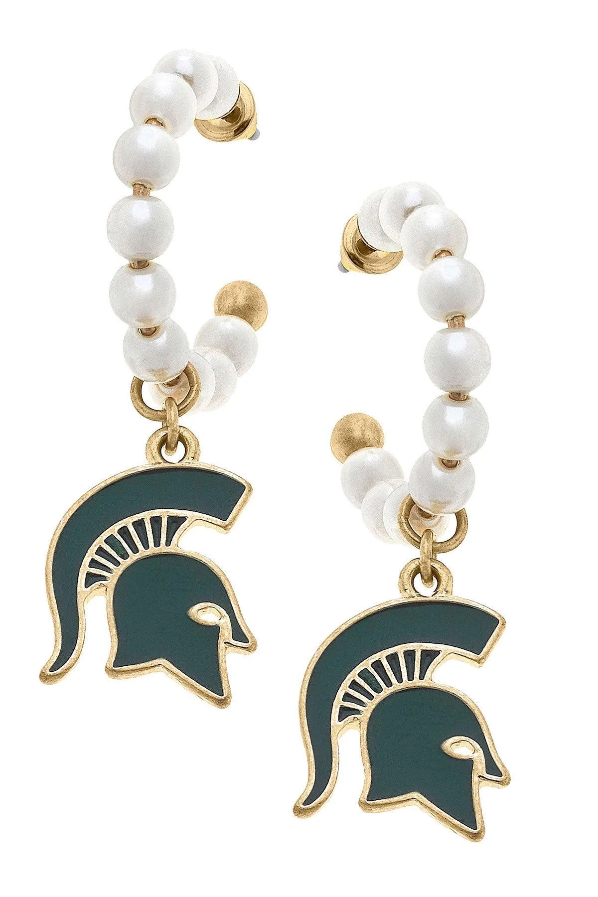 Michigan State Spartans Pearl Hoop Enamel Drop Earrings - FINAL SALE sold by Canvas Style