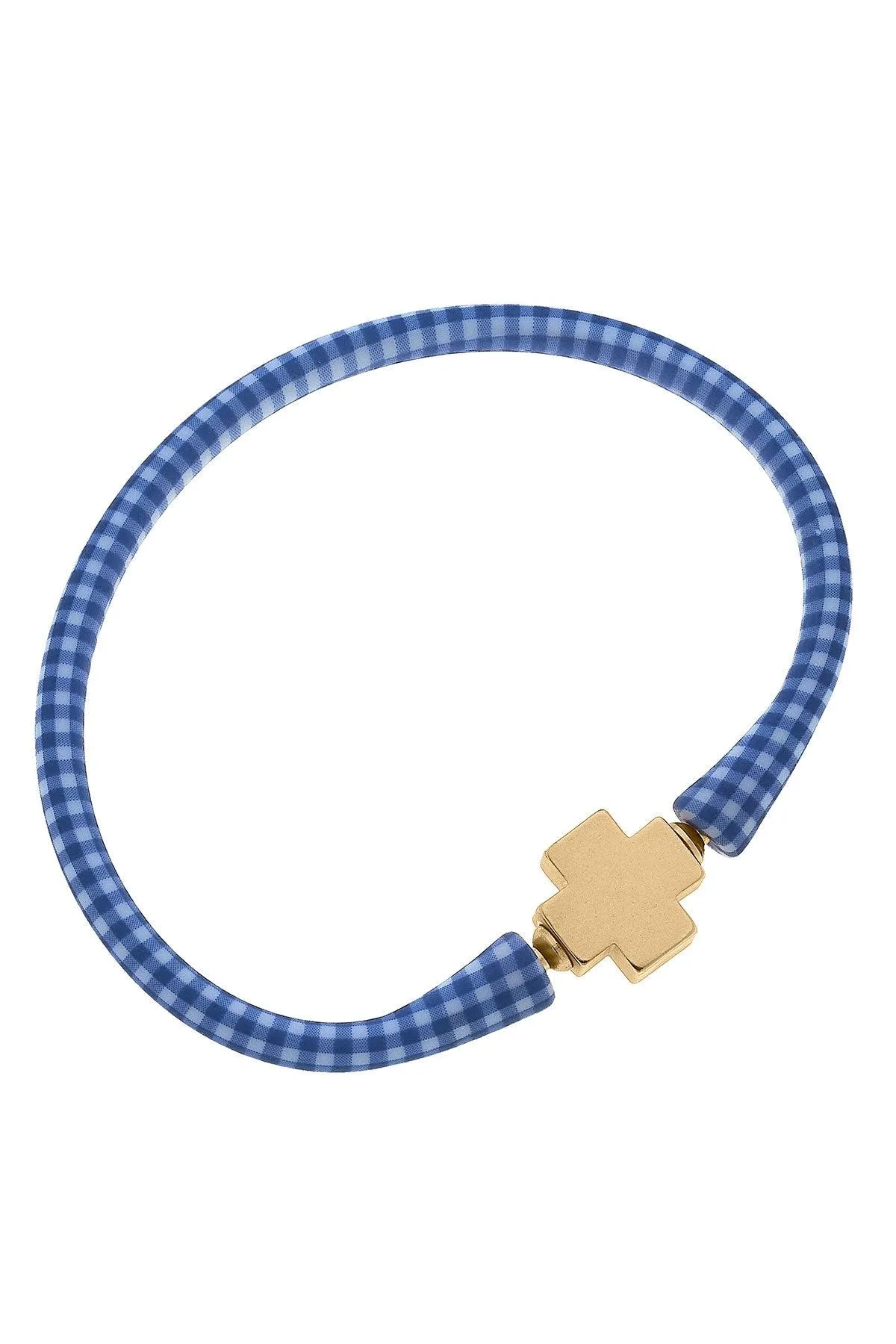 Bali 24K Gold Plated Cross Bead Silicone Bracelet in Blue Gingham - FINAL SALE sold by Canvas Style