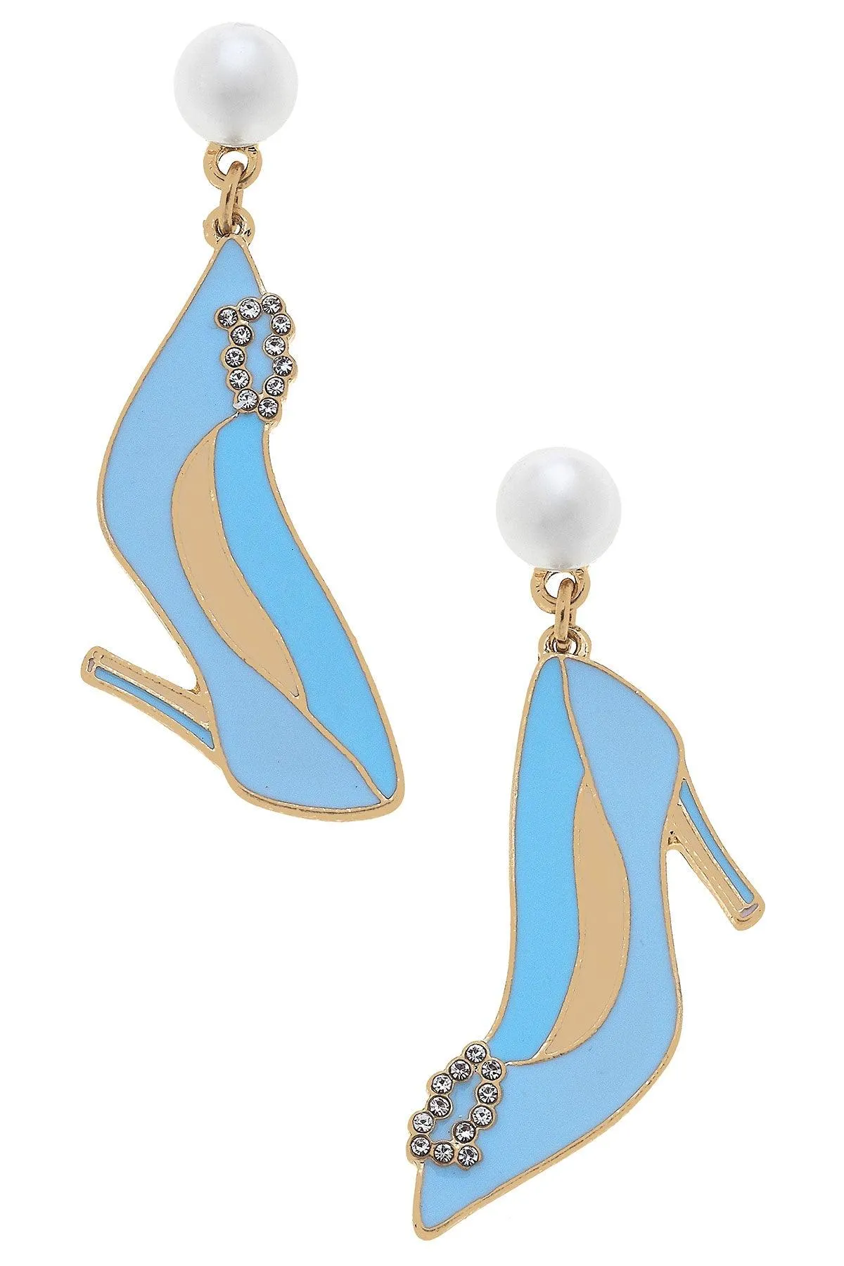 Carrie Enamel & Pavé Wedding Pump Earrings in Blue & White sold by Canvas Style
