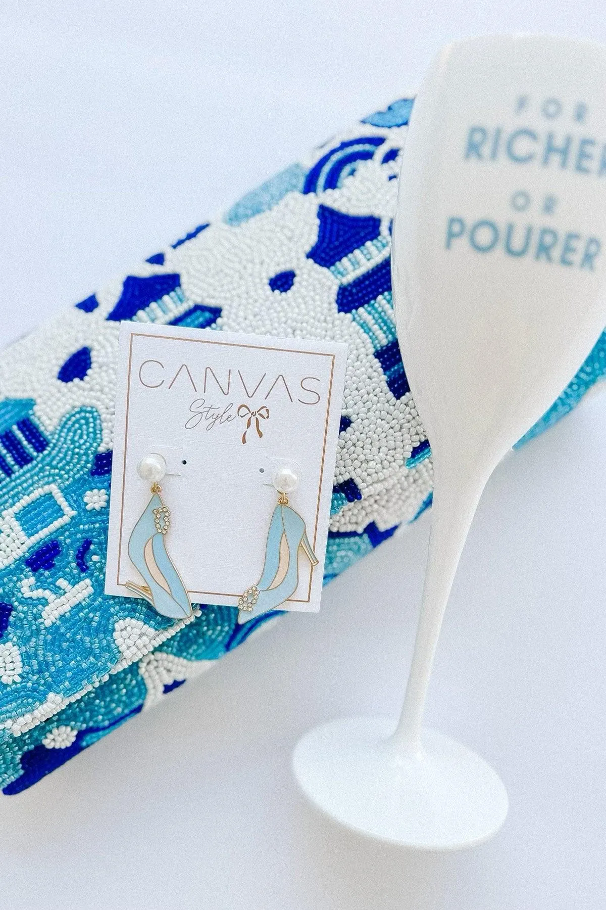 Carrie Enamel & Pavé Wedding Pump Earrings in Blue & White sold by Canvas Style product image thumbnail 2