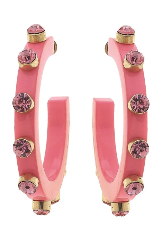 Renee Resin and Rhinestone Hoop Earrings in Bubble Gum sold by Canvas Style