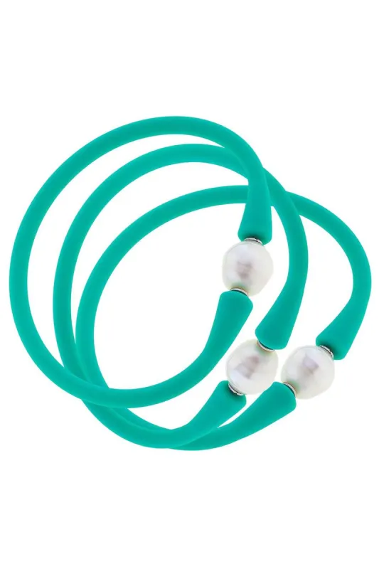 Bali Freshwater Pearl Silicone Bracelet Set of 3 in Mint - FINAL SALE sold by Canvas Style
