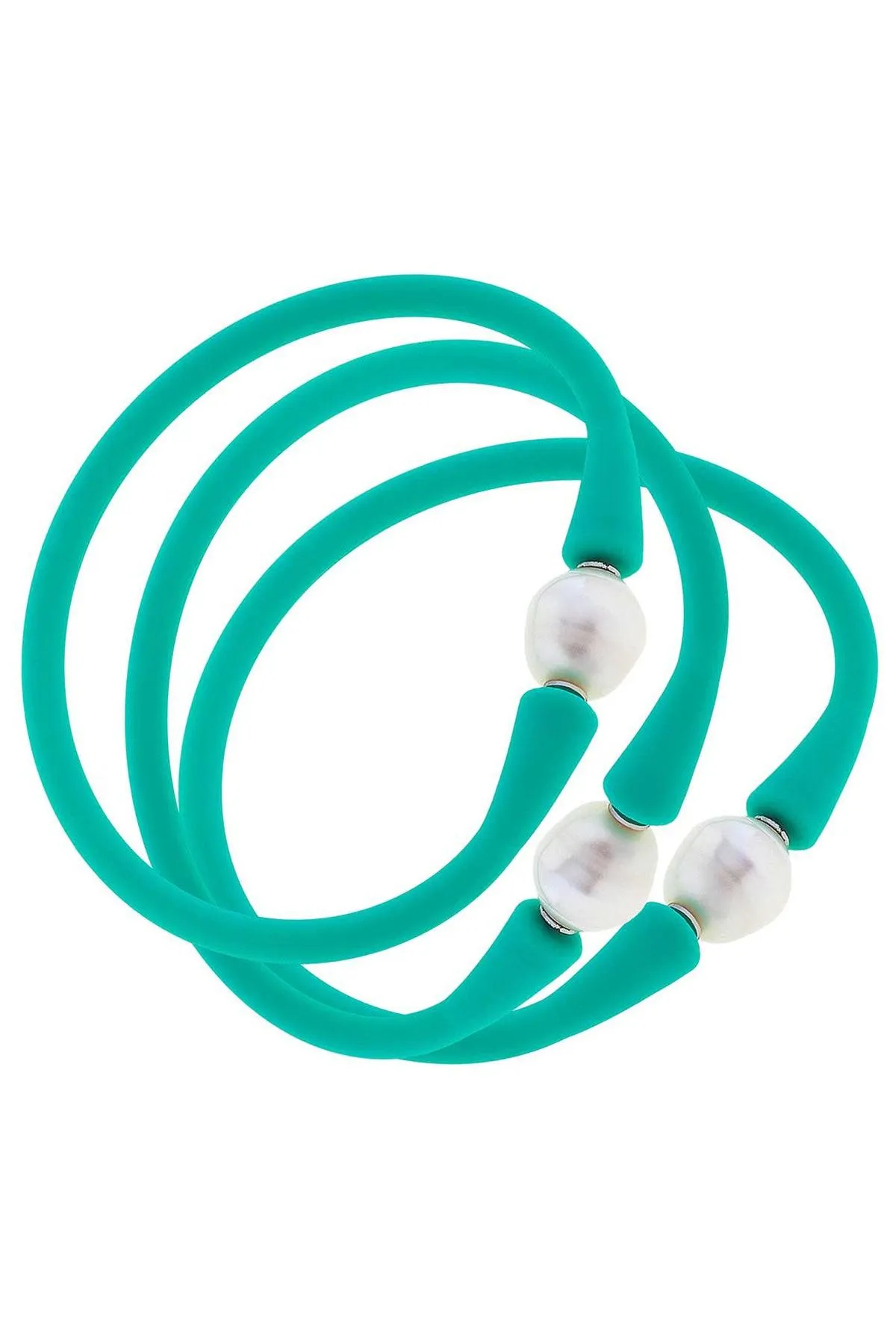 Bali Freshwater Pearl Silicone Bracelet Set of 3 in Mint - FINAL SALE sold by Canvas Style