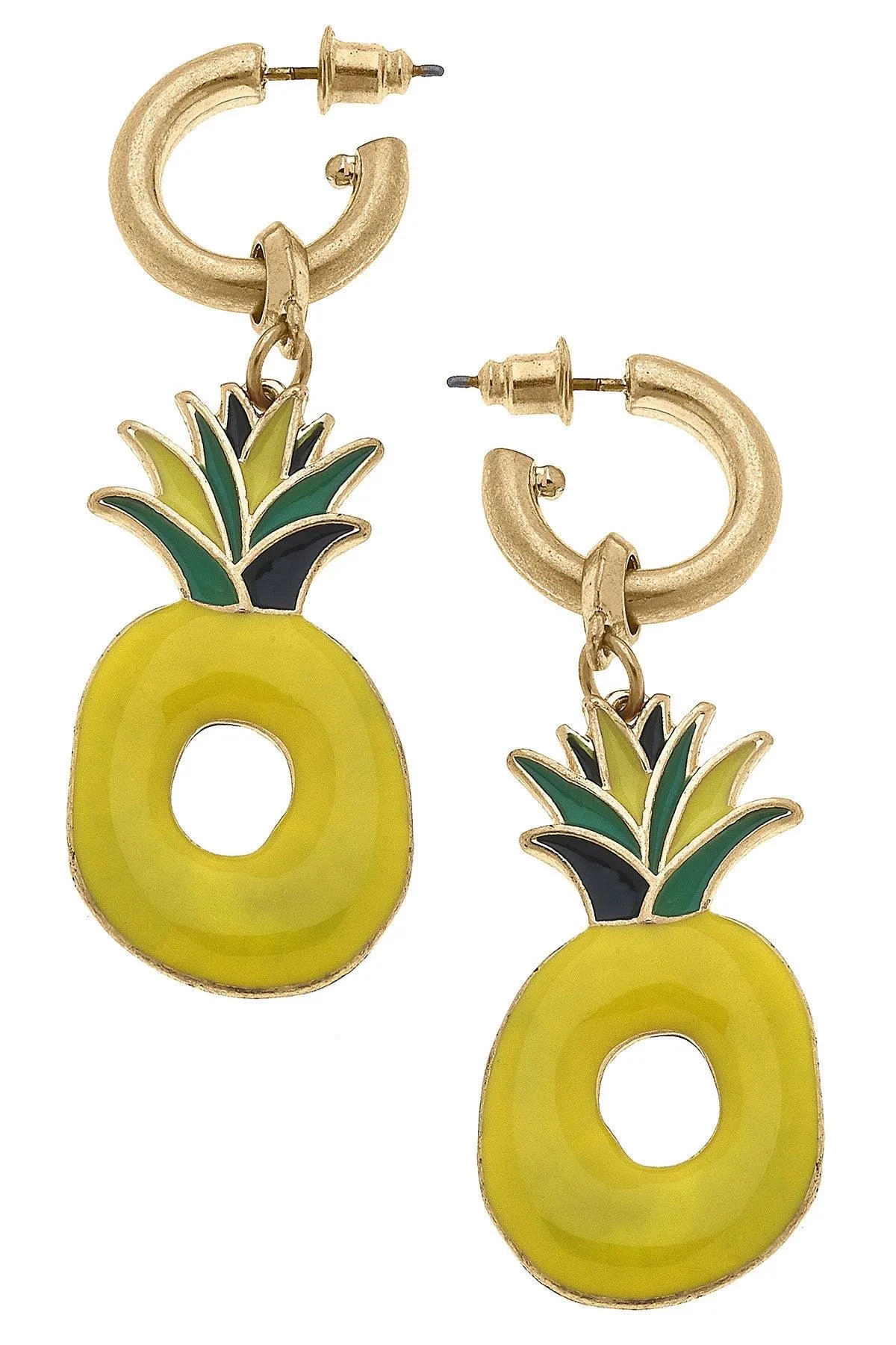 Pineapple Pool Float Enamel Earrings in Yellow & Green sold by Canvas Style
