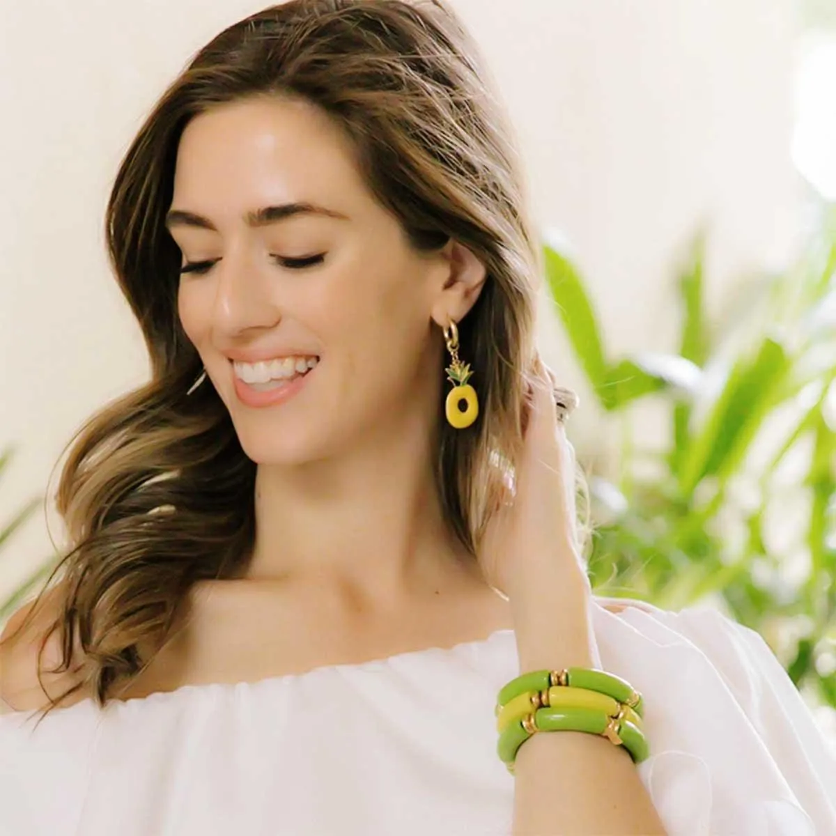 Pineapple Pool Float Enamel Earrings in Yellow & Green sold by Canvas Style product image thumbnail 2