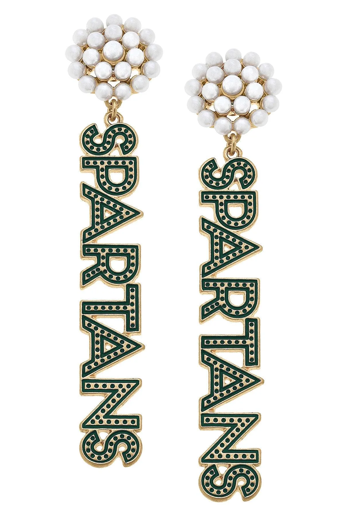 Michigan State Spartans Pearl Cluster Dotted Enamel Drop Earrings - FINAL SALE sold by Canvas Style