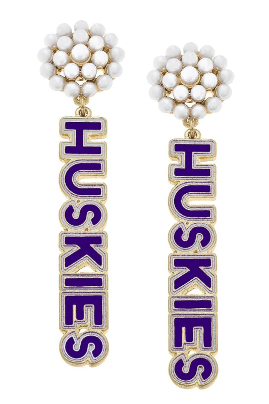 Washington Huskies Pearl Cluster Outline Enamel Earrings - FINAL SALE sold by Canvas Style