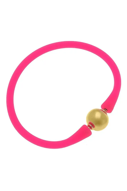 Bali 24K Gold Plated Ball Bead Silicone Bracelet in Neon Pink - FINAL SALE sold by Canvas Style