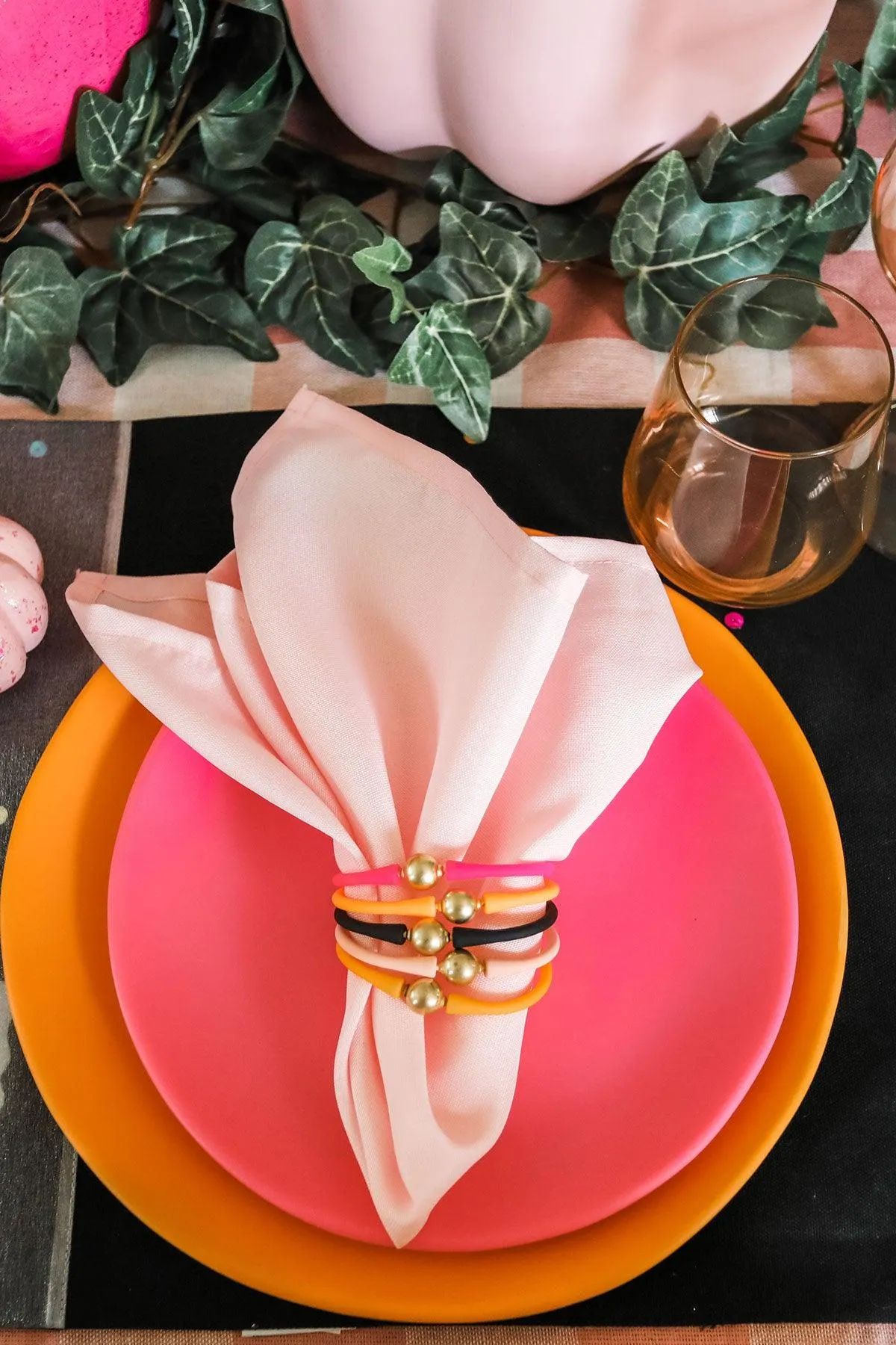 Bali 24K Gold Plated Ball Bead Silicone Bracelet in Neon Pink - FINAL SALE sold by Canvas Style product image thumbnail 2