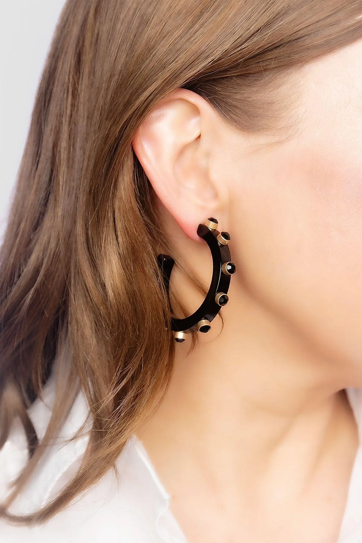 Renee Resin and Rhinestone Hoop Earrings in Black sold by Canvas Style product image thumbnail 2