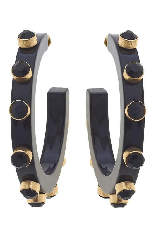 Renee Resin and Rhinestone Hoop Earrings in Black sold by Canvas Style