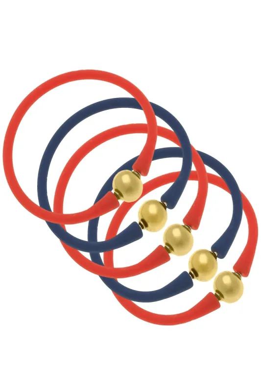 Bali Game Day 24K Gold Bracelet Set of 5 in Orange & Navy sold by Canvas Style