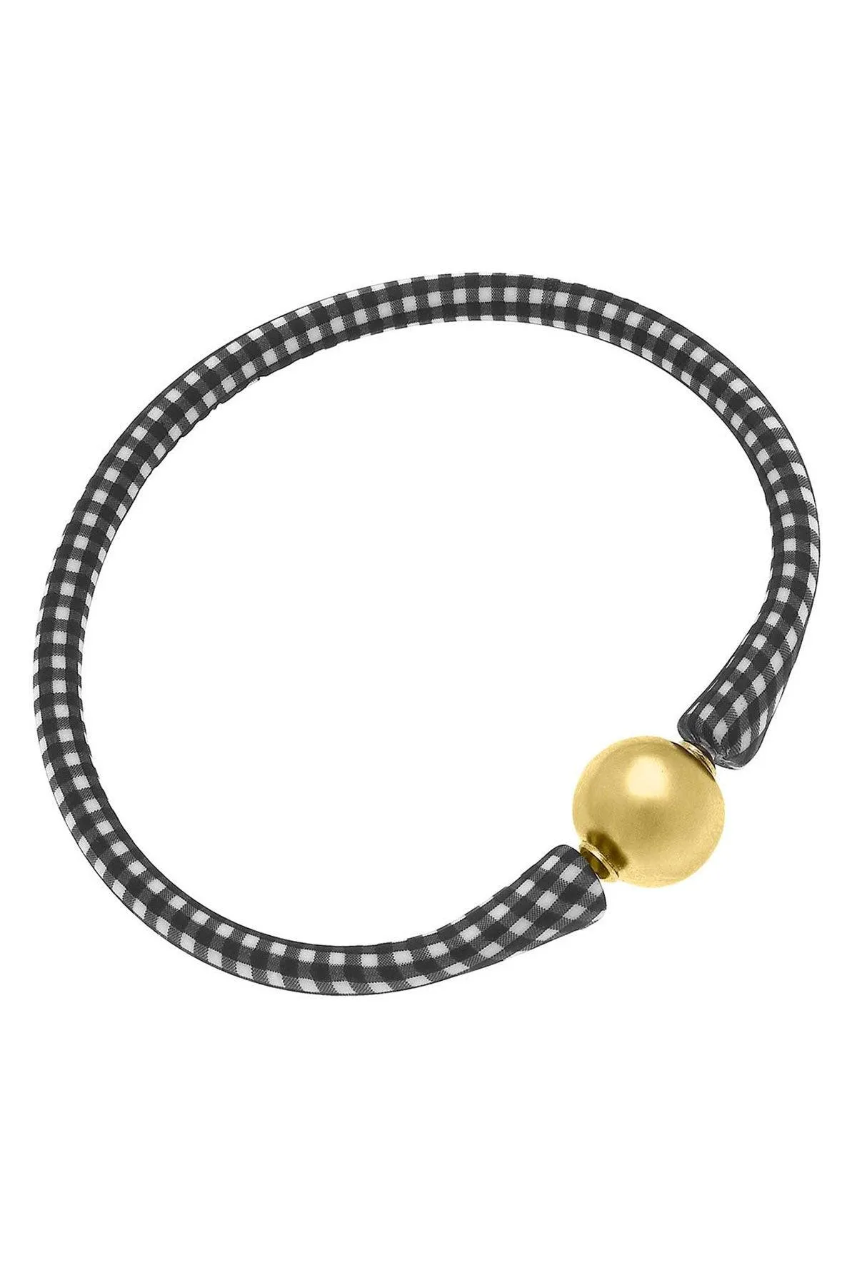 Bali 24K Gold Plated Ball Bead Silicone Bracelet in Black Gingham - FINAL SALE sold by Canvas Style
