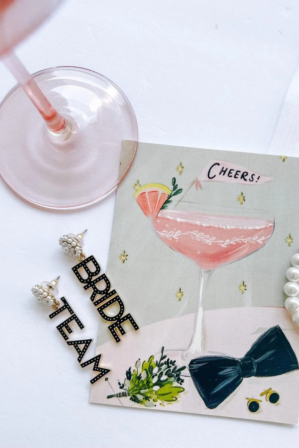 Team Bride Enamel & Pearl Cluster Drop Earrings in Black sold by Canvas Style product image thumbnail 2