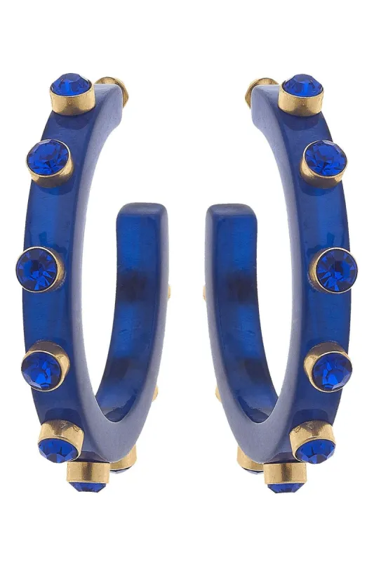 Renee Resin and Rhinestone Hoop Earrings in Blue sold by Canvas Style