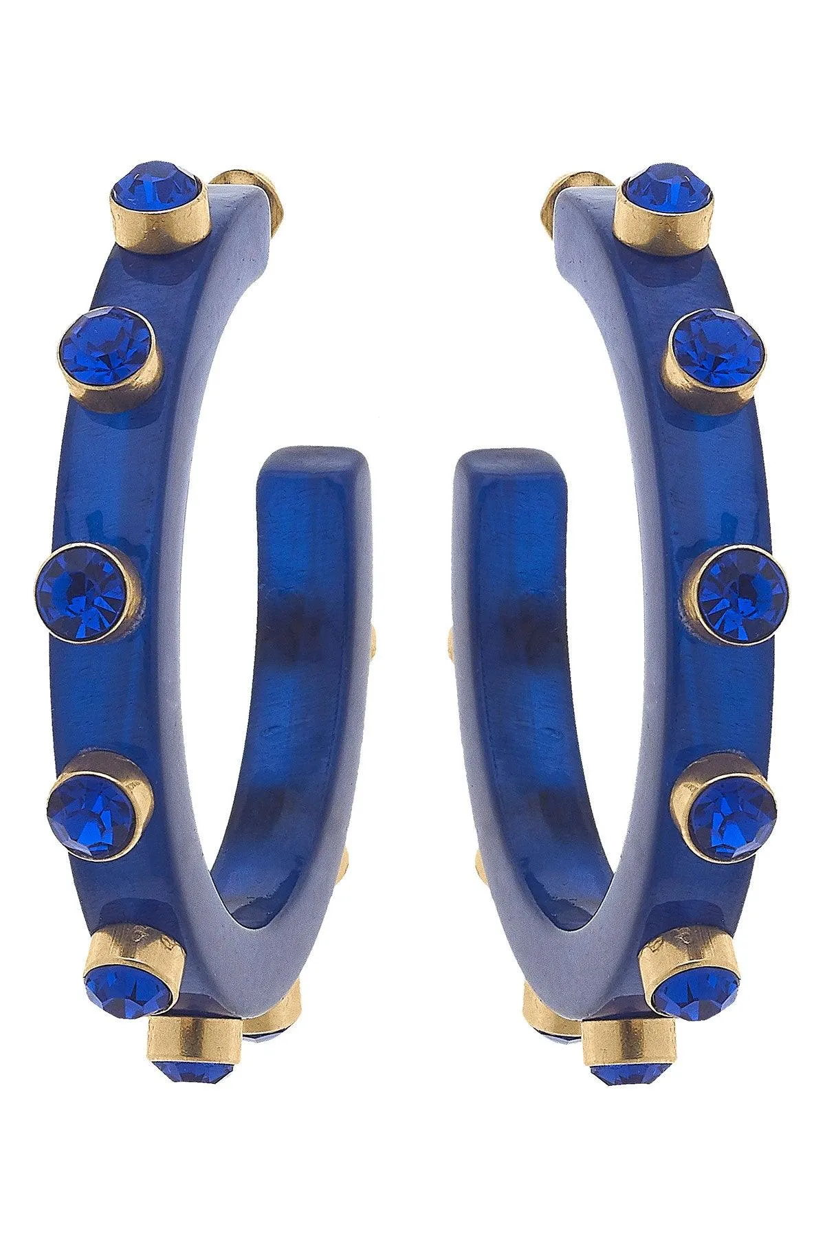 Renee Resin and Rhinestone Hoop Earrings in Blue sold by Canvas Style