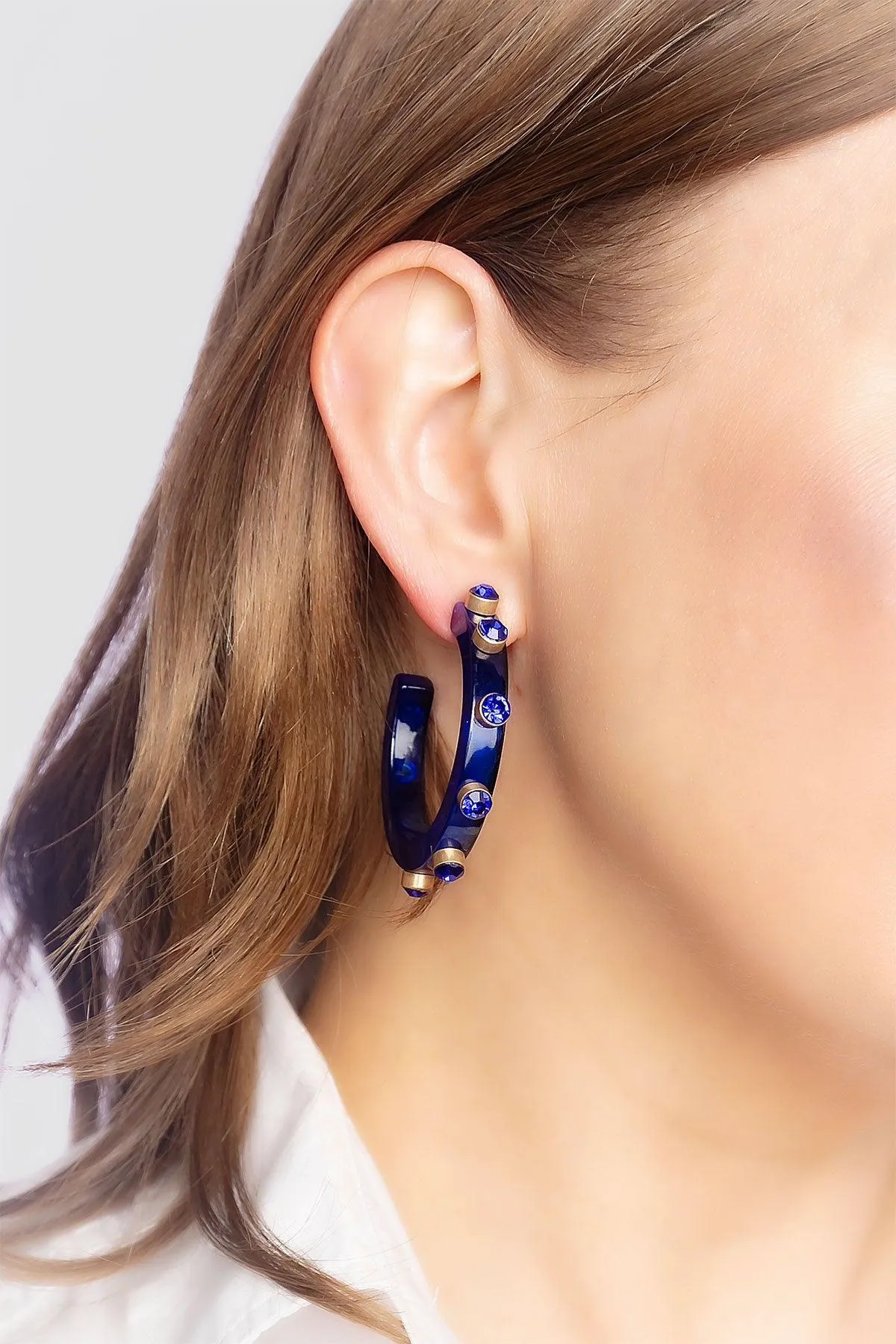 Renee Resin and Rhinestone Hoop Earrings in Blue sold by Canvas Style product image thumbnail 2