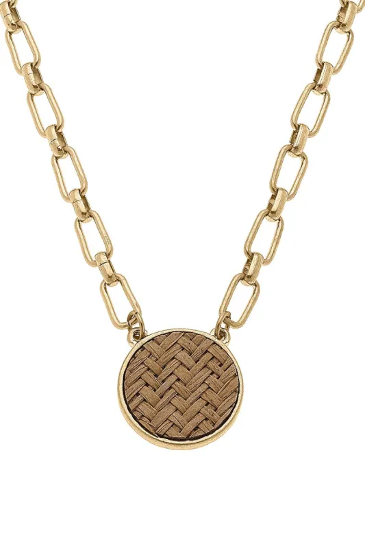 Danielle Raffia Disc Necklace in Brown - FINAL SALE sold by Canvas Style