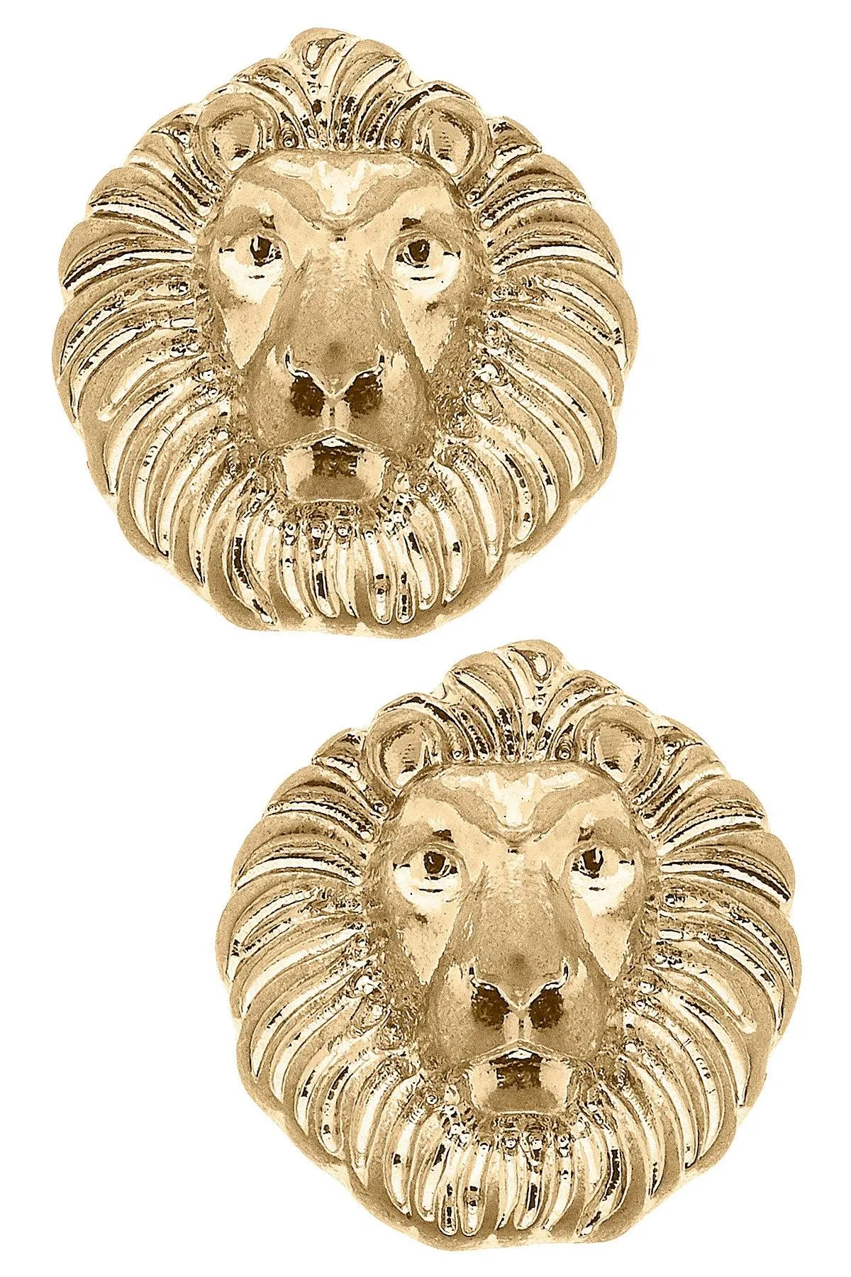Louise Lion Head Stud Earrings in Worn Gold sold by Canvas Style