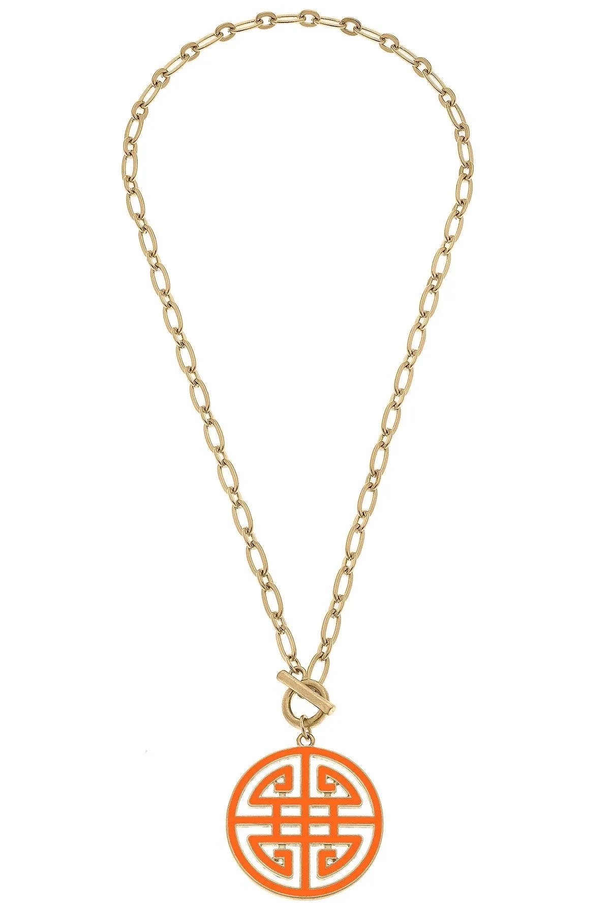 Tara Game Day Greek Keys Enamel Pendant Necklace in Orange sold by Canvas Style product image thumbnail 2