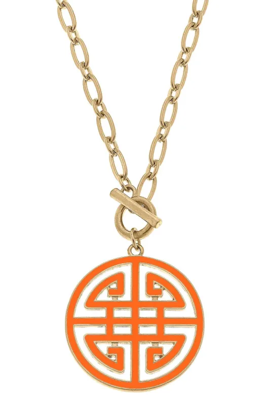 Tara Game Day Greek Keys Enamel Pendant Necklace in Orange sold by Canvas Style