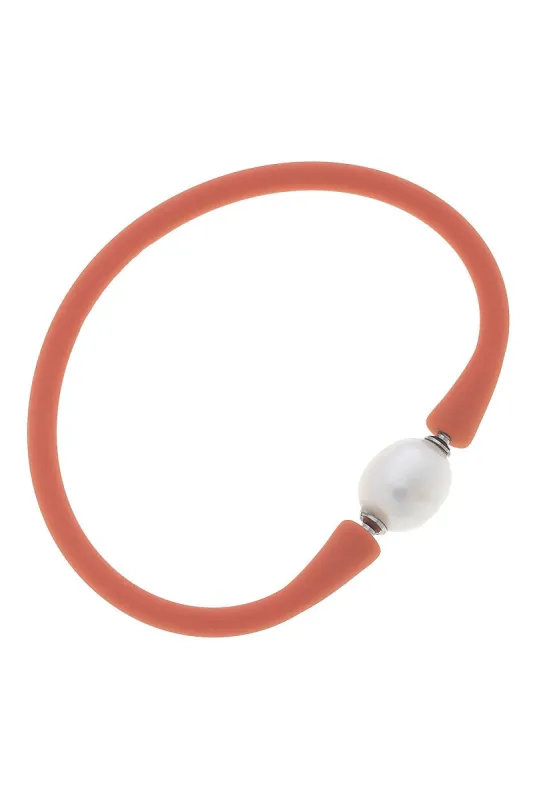 Bali Freshwater Pearl Silicone Bracelet in Coral - FINAL SALE sold by Canvas Style