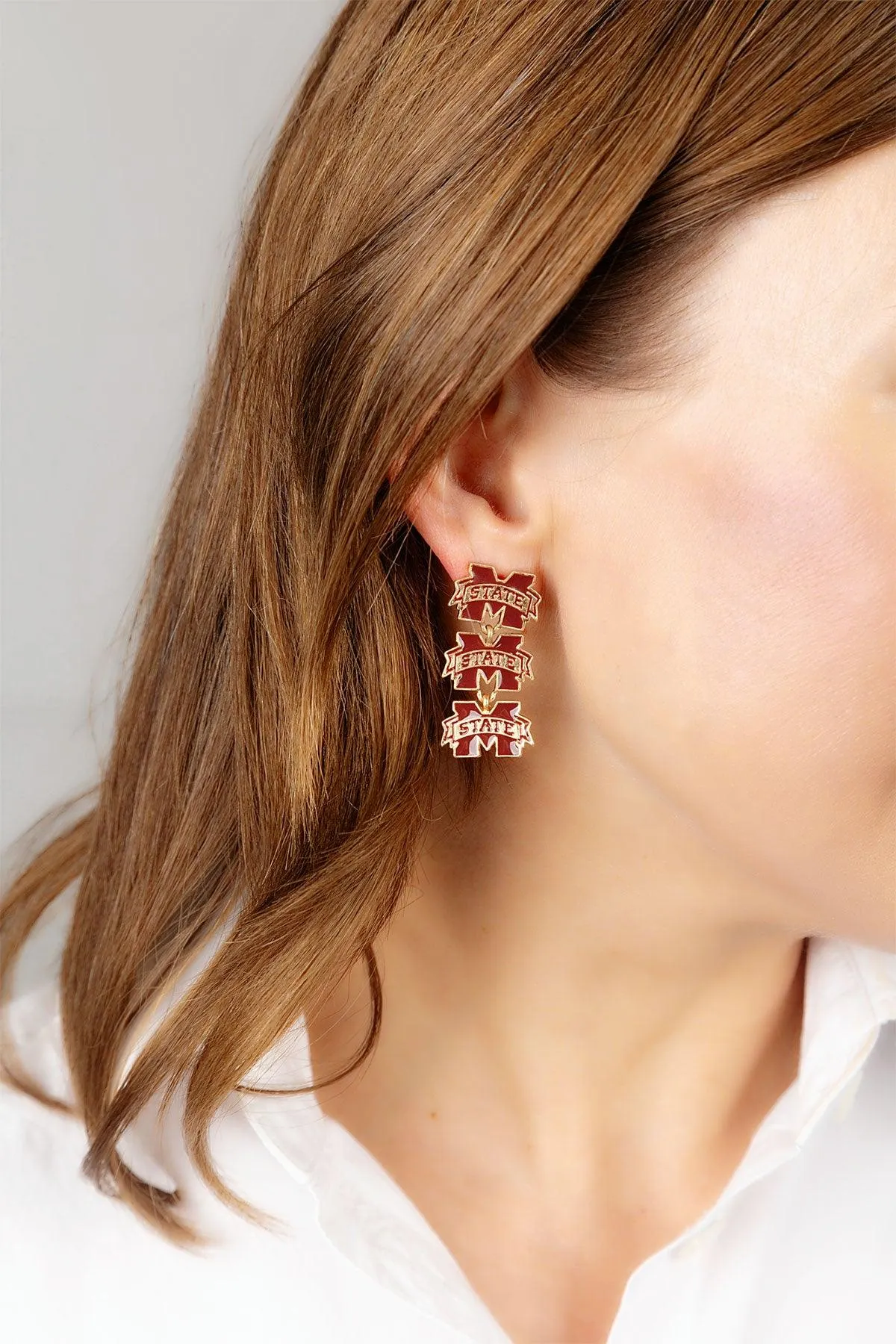 Mississippi State Bulldogs Triple Drop Enamel Earrings - FINAL SALE sold by Canvas Style product image thumbnail 2