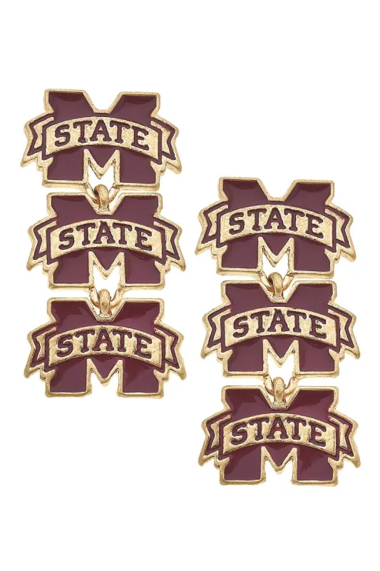 Mississippi State Bulldogs Triple Drop Enamel Earrings - FINAL SALE sold by Canvas Style