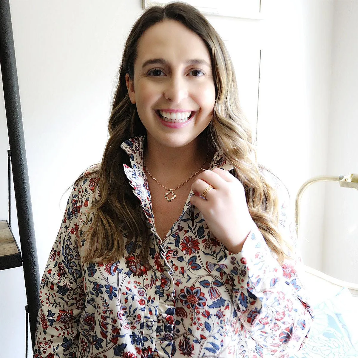 Coral Greek Keys Clover Necklace in Worn Gold sold by Canvas Style product image thumbnail 4