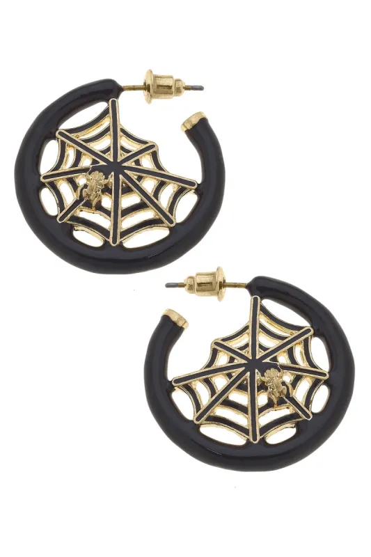 Halloween Enamel Spider Web Hoop Earrings sold by Canvas Style