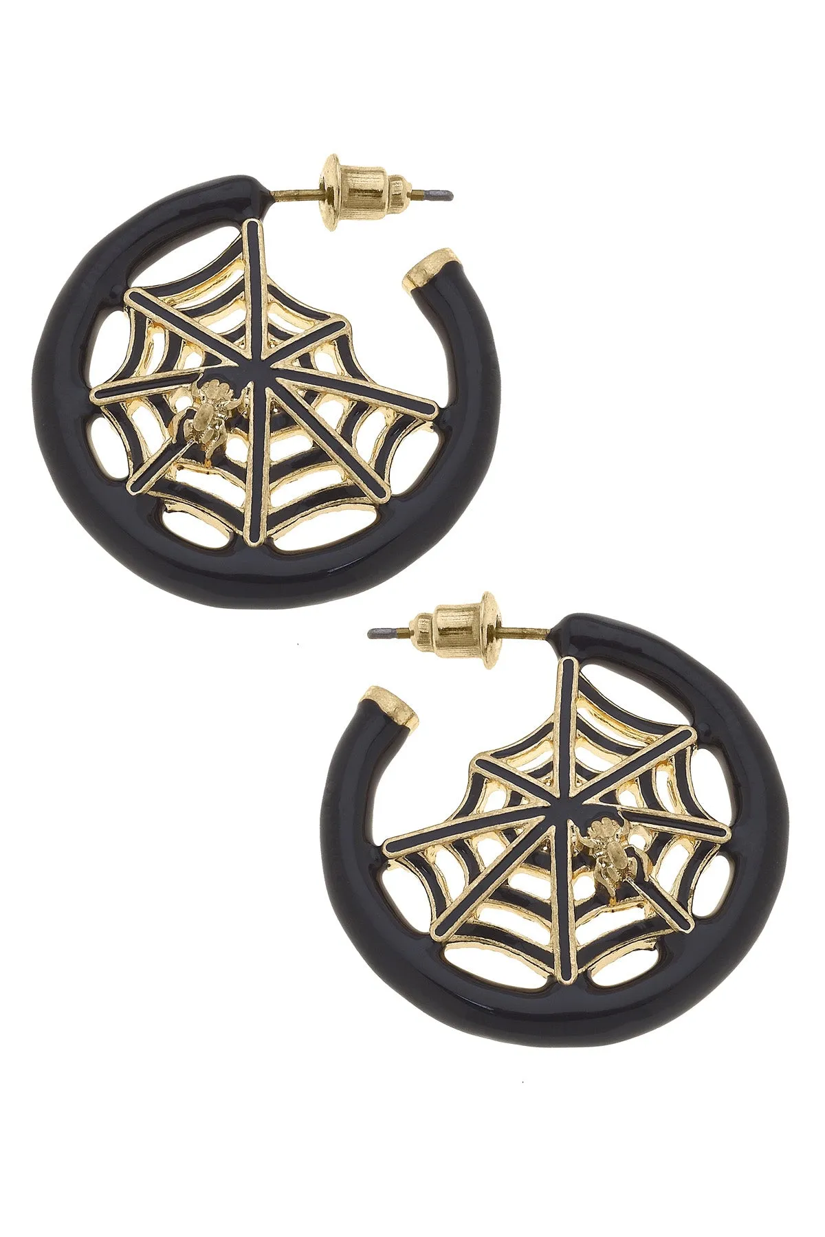 Halloween Enamel Spider Web Hoop Earrings sold by Canvas Style