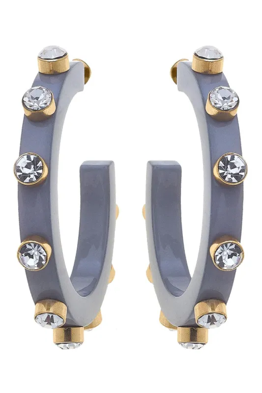 Renee Resin and Rhinestone Hoop Earrings in Gray sold by Canvas Style