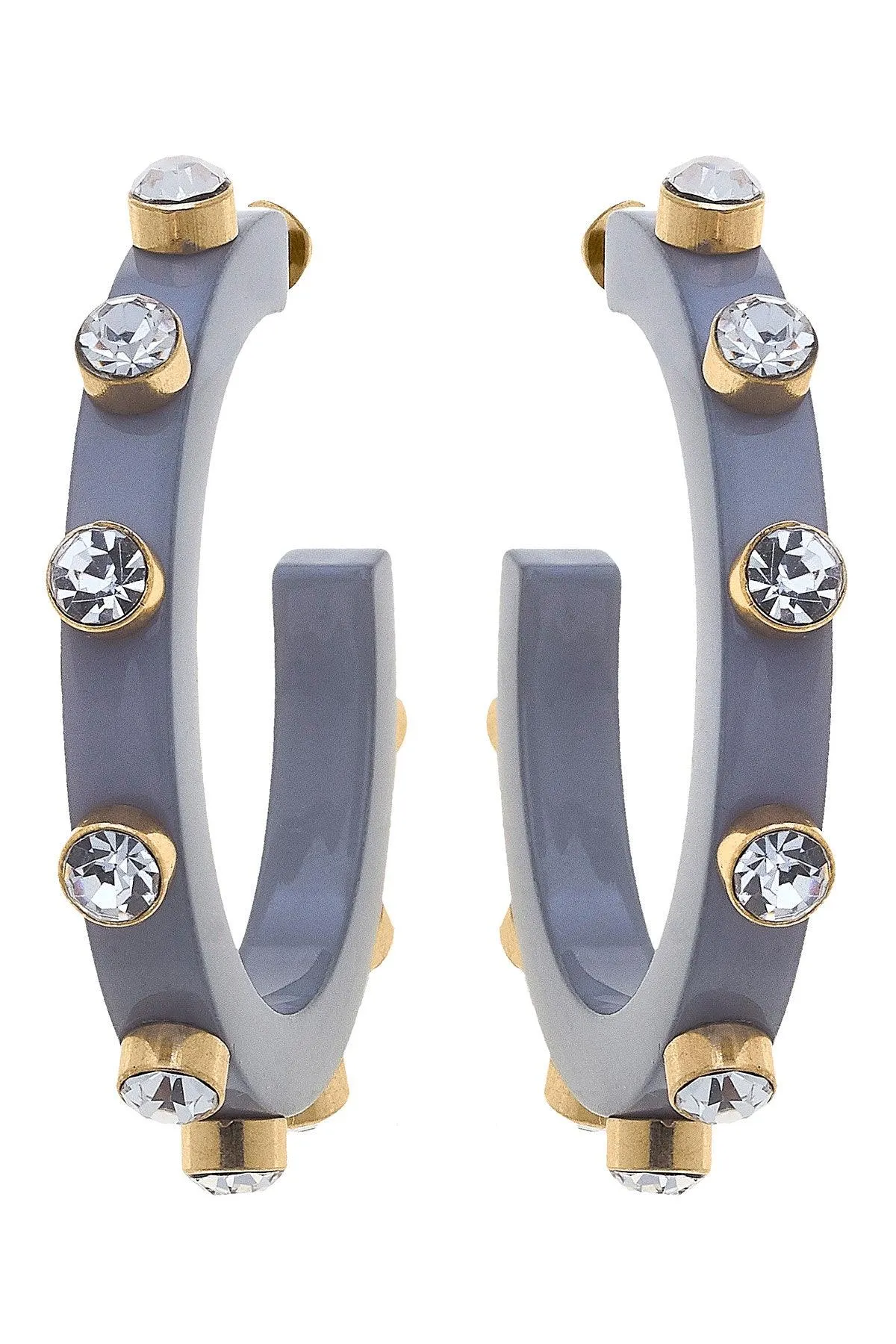 Renee Resin and Rhinestone Hoop Earrings in Gray sold by Canvas Style