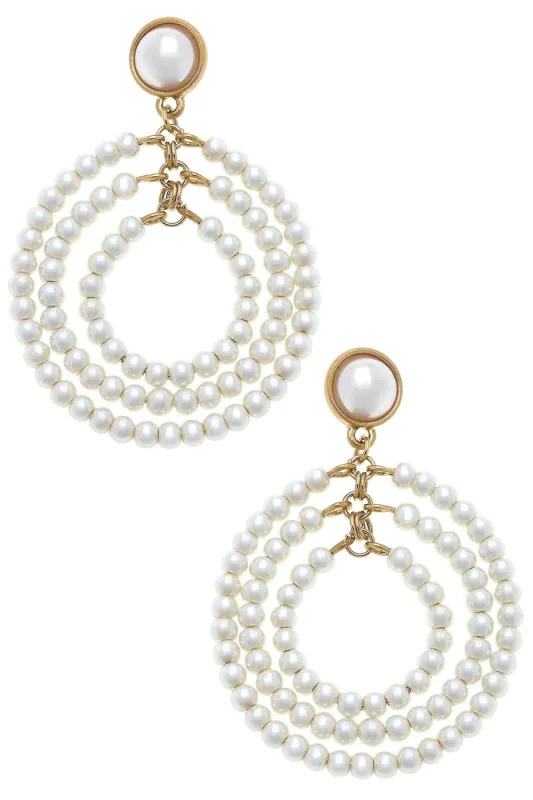 Ivy Pearl Drop Hoop Earrings in Ivory sold by Canvas Style