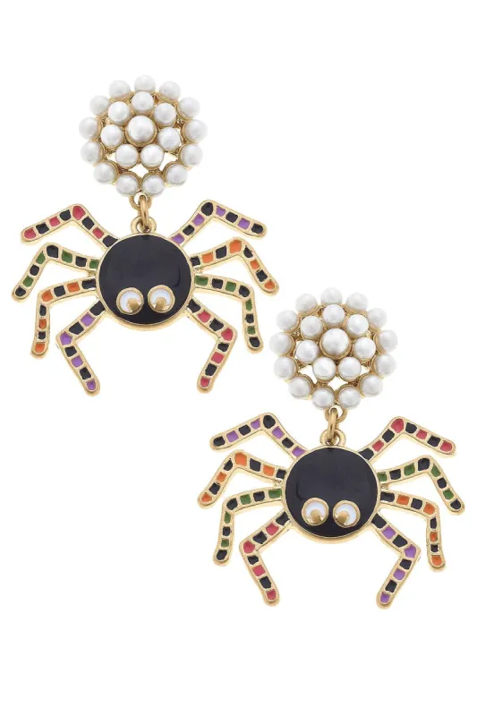 Halloween Enamel Spider Earrings in Black/Multi sold by Canvas Style
