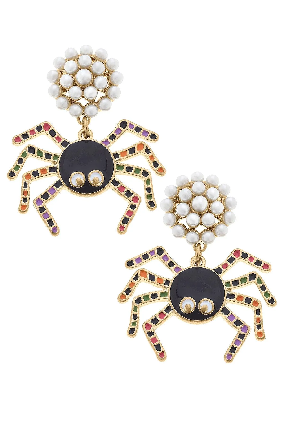 Halloween Enamel Spider Earrings in Black/Multi sold by Canvas Style