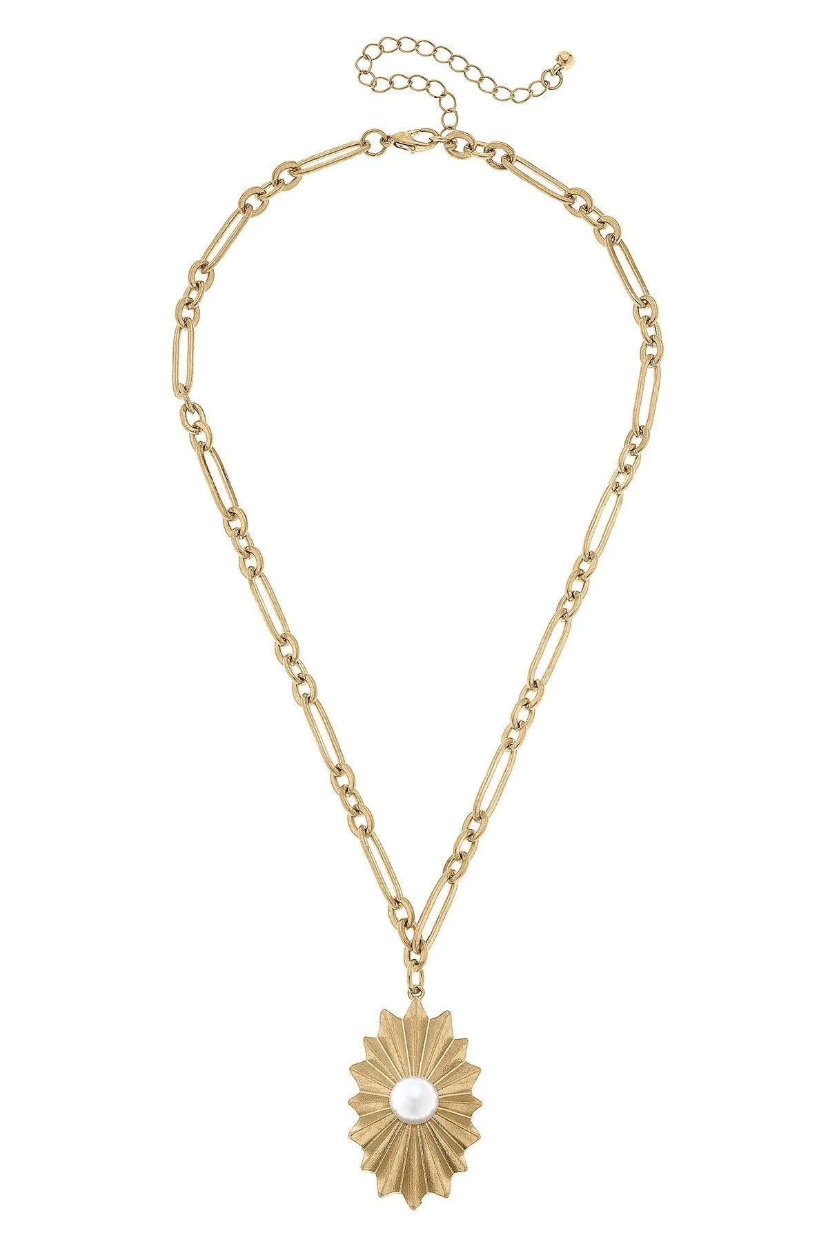 Monique Sunburst Rosette & Pearl Statement Necklace in Worn Gold sold by Canvas Style product image thumbnail 2