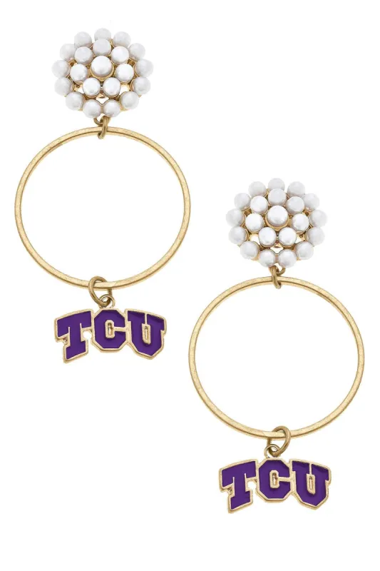 TCU Horned Frogs Pearl Cluster Enamel Hoop Earrings - FINAL SALE sold by Canvas Style