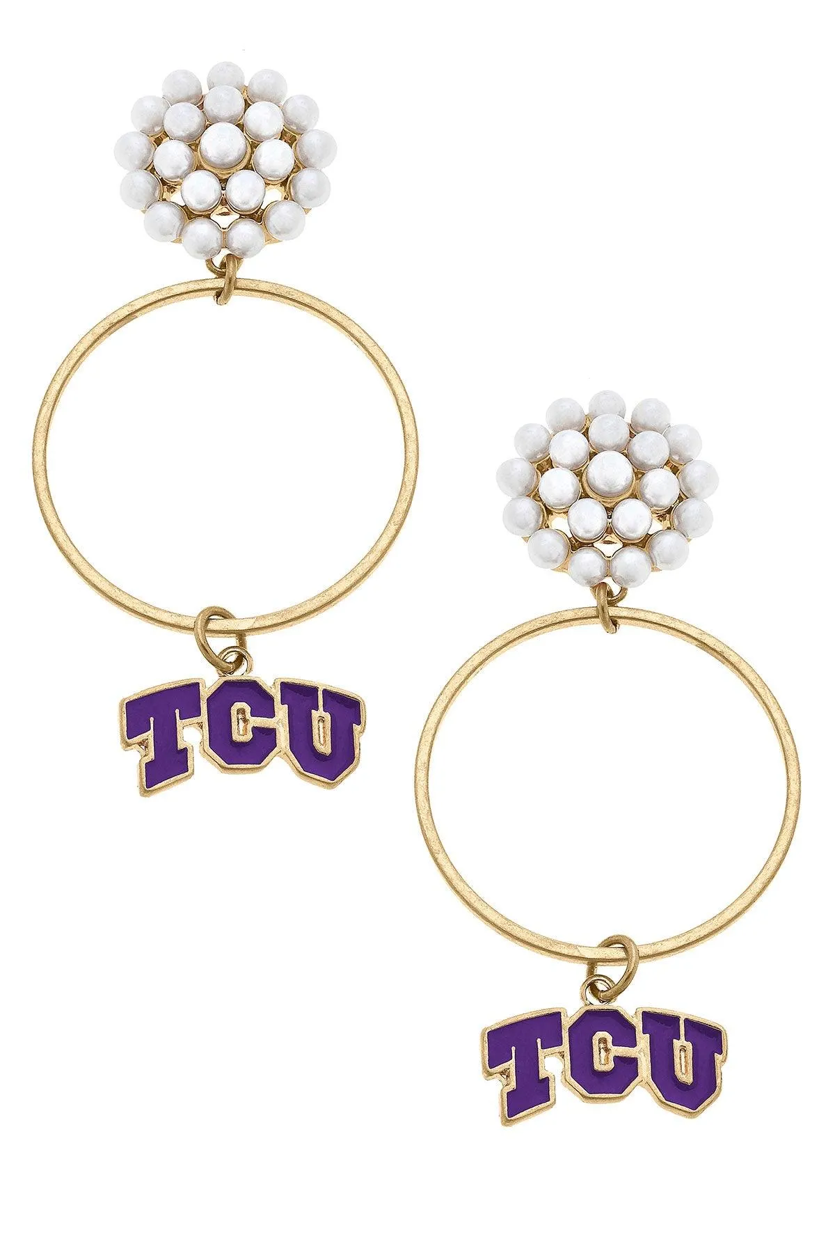 TCU Horned Frogs Pearl Cluster Enamel Hoop Earrings - FINAL SALE sold by Canvas Style