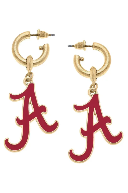 Alabama Crimson Tide Enamel Drop Hoop Earrings sold by Canvas Style