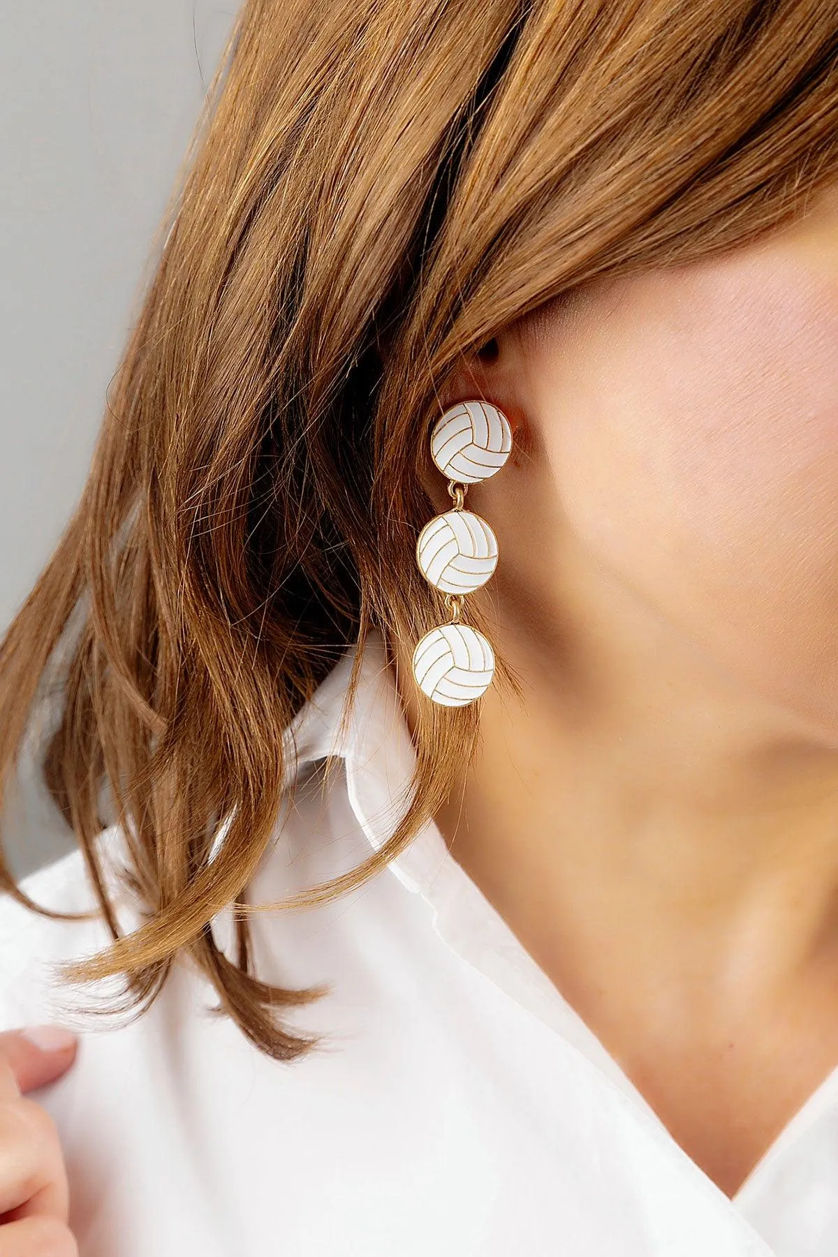 Volleyball Triple Drop Enamel Earrings in White sold by Canvas Style product image thumbnail 3