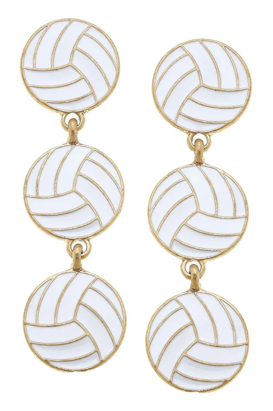 Volleyball Triple Drop Enamel Earrings in White sold by Canvas Style