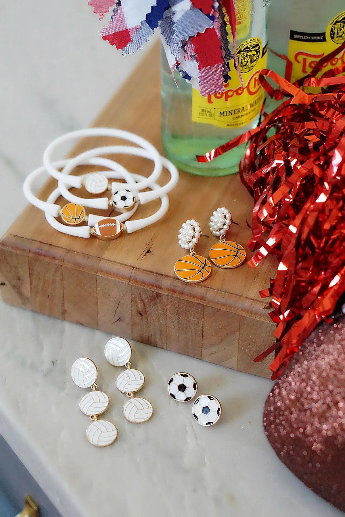 Volleyball Triple Drop Enamel Earrings in White sold by Canvas Style product image thumbnail 2