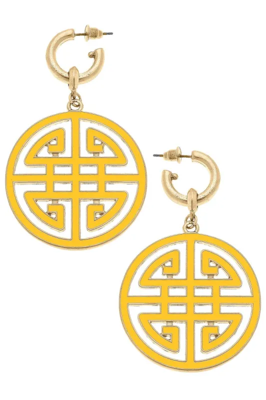 Jenson Game Day Greek Keys Enamel Statement Earrings in Yellow sold by Canvas Style