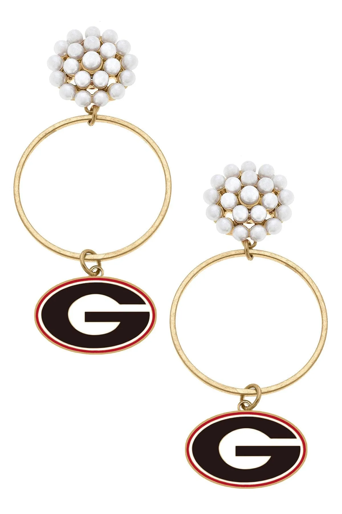 Georgia Bulldogs Pearl Cluster Enamel Hoop Earrings sold by Canvas Style